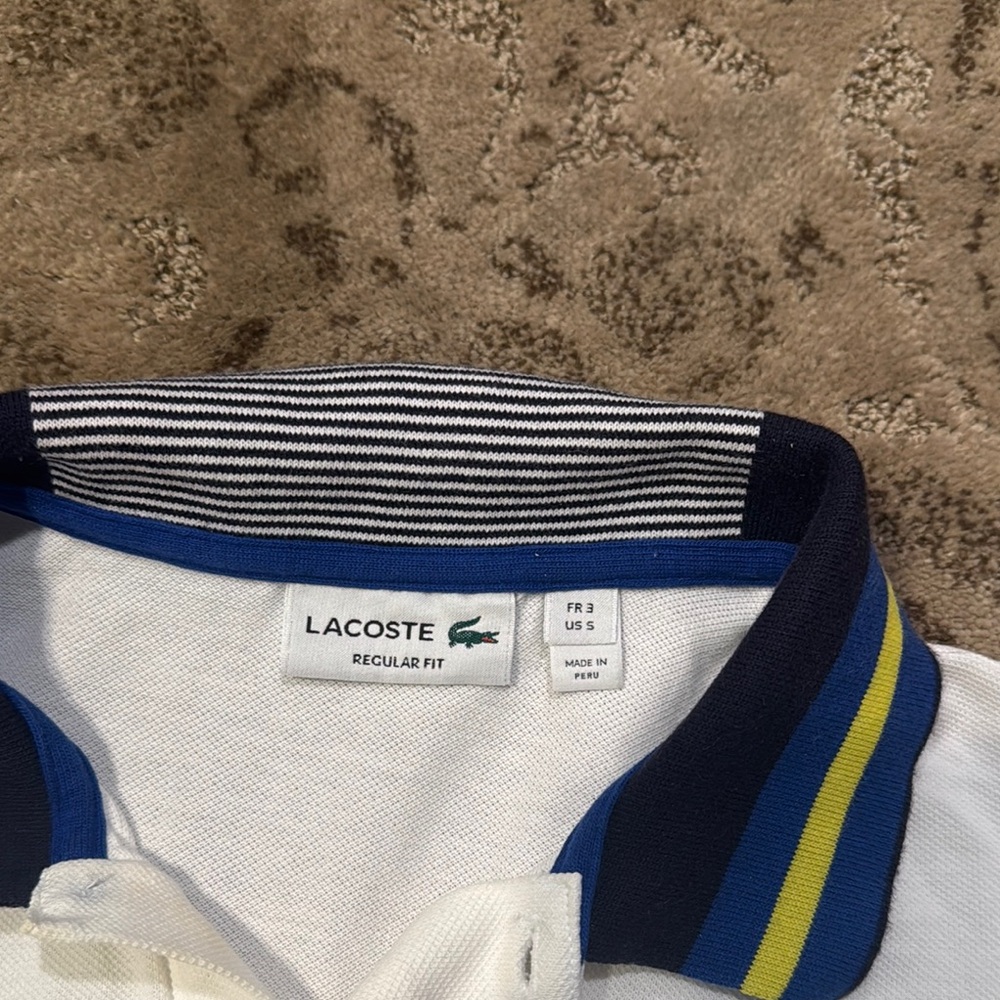 Lacoste White Polo with Navy & Yellow Collar - Picture 2 of 5